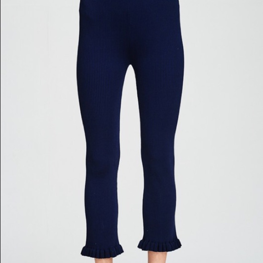 Navy Blue Ribbed Ruffle Pants - Picture 2 of 7